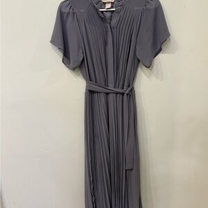 H&M Gray Pleated Midi Dress